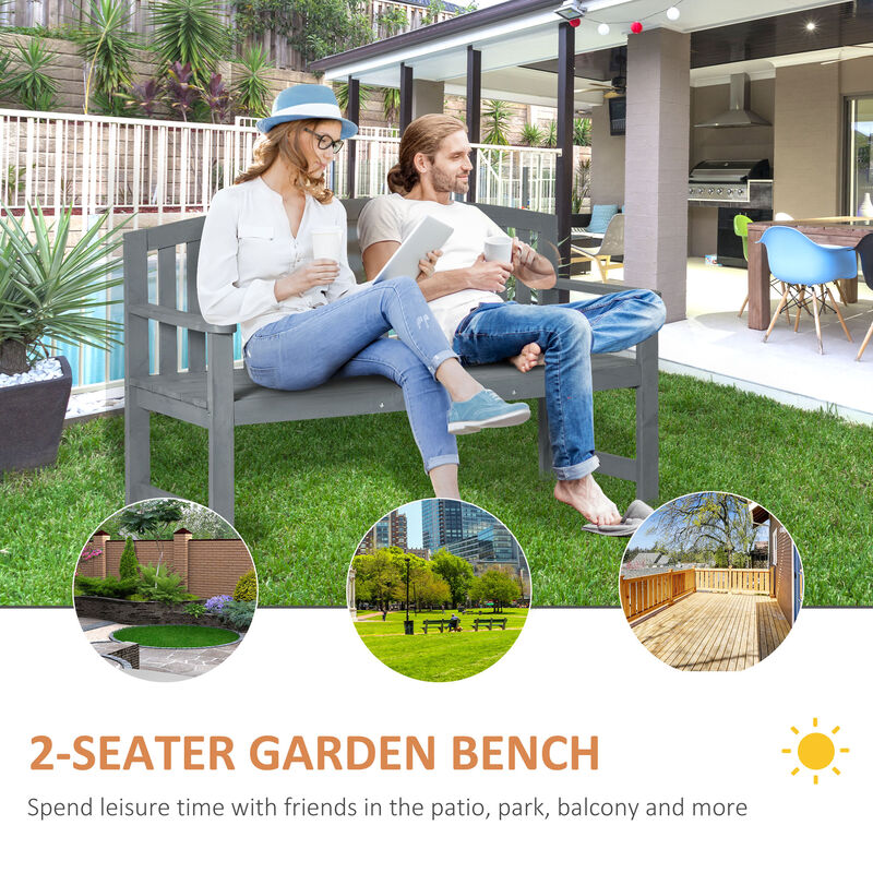 Outsunny 56" Outdoor Wood Bench, 2-Seater Garden Bench with Backrest and Armrest, Patio Bench for Patio, Porch, Poolside, Balcony, Gray