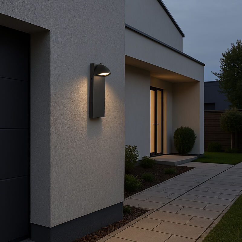 1-Light H11 in. Modern Outdoor Integrated LED Wall Light with Dusk-to-Dawn Sensor Minimalist Lines Black Exterior Sconce image number 2