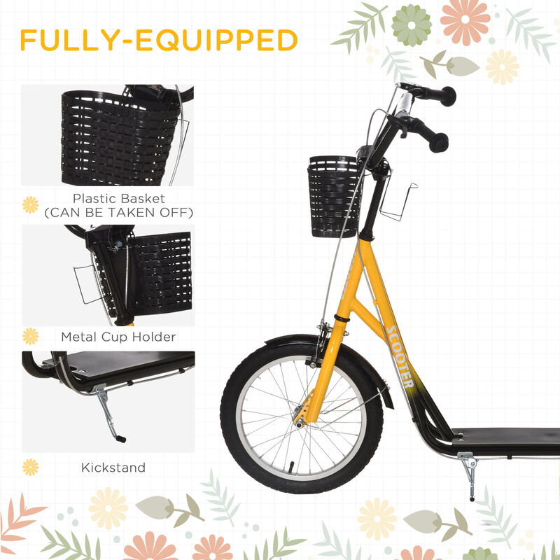 BreeBe Youth Scooter, Kick Scooter with Adjustable Handlebars, Double Brakes, 16" Inflatable Rubber Tires, Basket, Cupholder image number 5