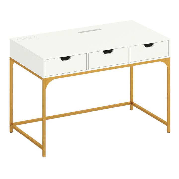 Home Office Desk with Power Outlets and Hidden Storage Compartment