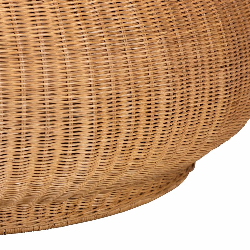 bali & pari Beatriz Natural Rattan Coffee Table : Handwoven Wicker Accent Table with Sculptural Drum Silhouette and Round Tabletop for Living Room or Sunroom image number 2