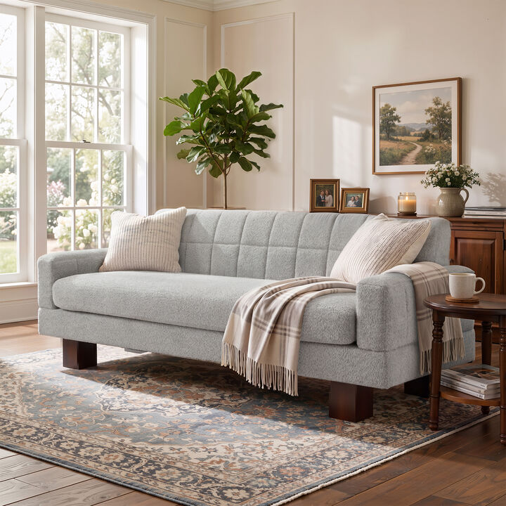 Merax Boucle Loveseat with Biscuit Tufted Back & Square Arms