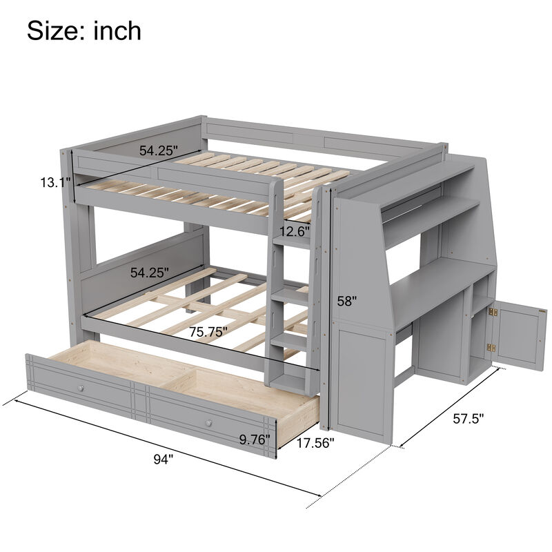 Merax Multifunctional Bunk Bed with Desk, Bookshelves & Drawers