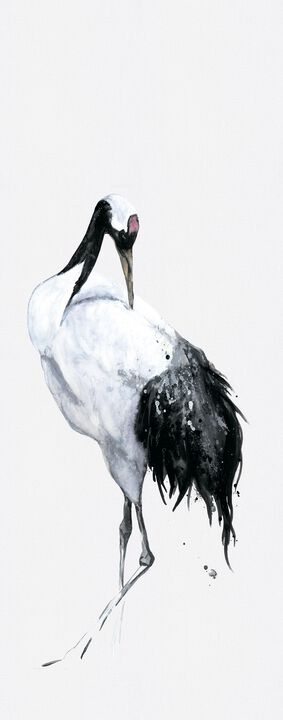 Kumano Painted Crane White Mural 34594