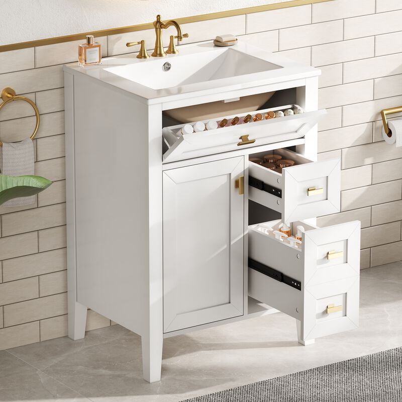 Merax Compact Bathroom Storage Vanity with Left Door Rack Cabinet & 2 Right Drawers image number 3