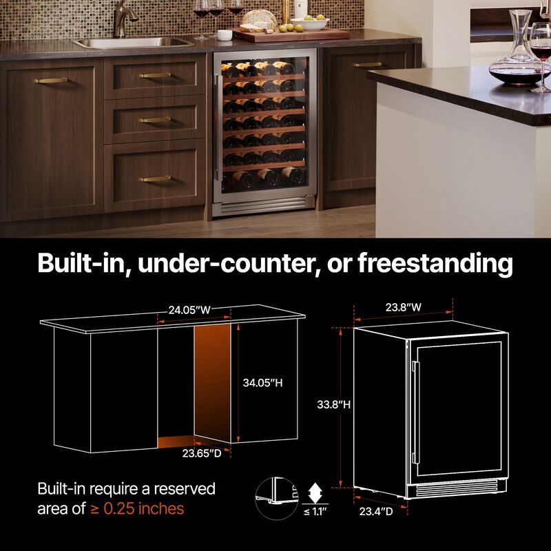 Wine Fridge 24 Inch Wine Refrigerator,61-bottle Wine cooler,40-65&deg;F,3 color LED,built-in/freestanding ,For Home Bar image number 4
