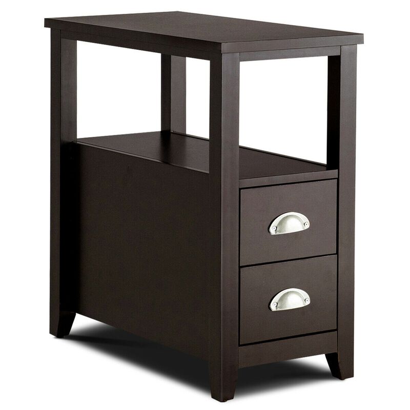 Nightstand End Table Wooden with 2 Drawers and Shelf Bedside Table image number 6