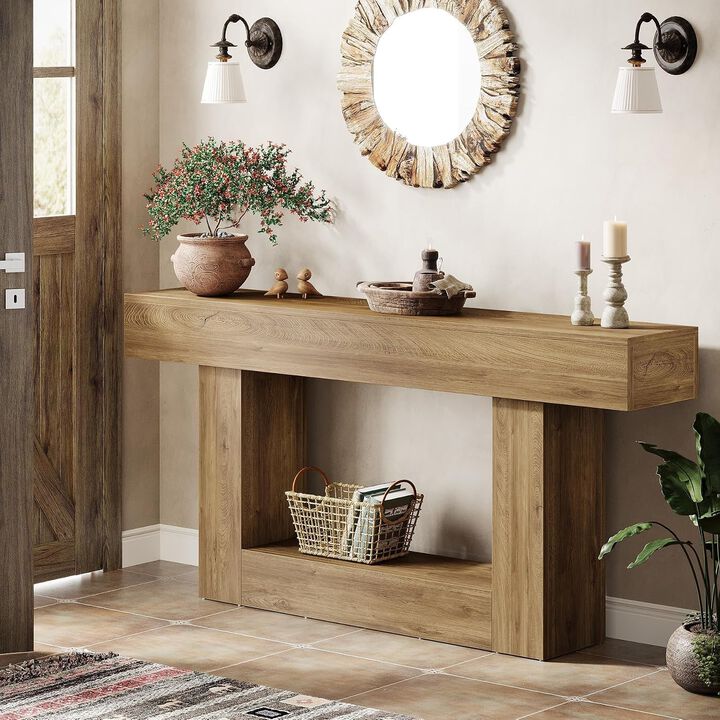 Tribesigns Farmhouse 2-Tier Wood Console Table