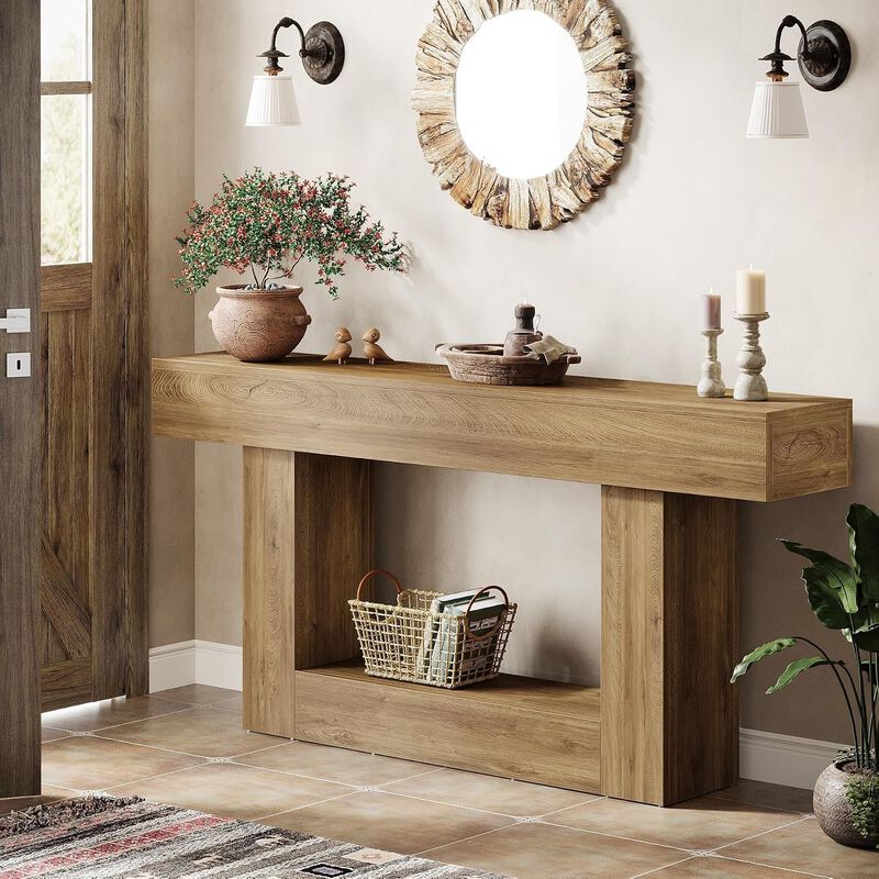 Tribesigns Farmhouse 2-Tier Wood Console Table image number 1