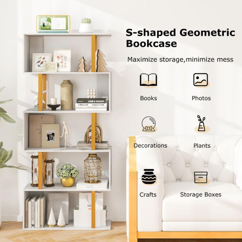Hivvago Geometric Bookcase with Metal Frame and Anti-tipping Kits-6-Tier
