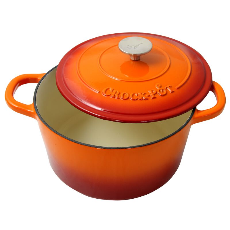 Crock Pot Artisan 5 Quart Round Enameled Cast Iron Dutch Oven in Sunset Orange