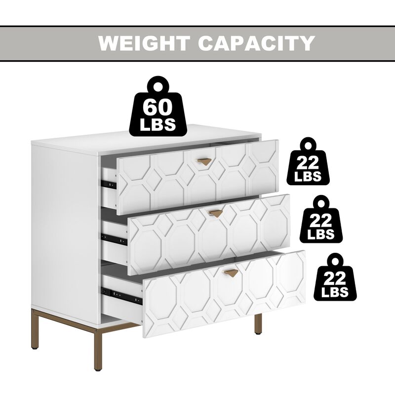 MONDAWE Freestranding Honeycomb Wooden 3-Drawer Storage Cabinet Table
