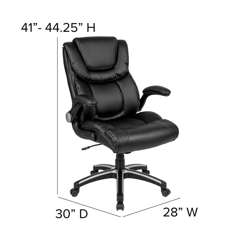 Hansel High Back Black LeatherSoft Executive Swivel Office Chair with Double Layered Headrest and Open Arms image number 4