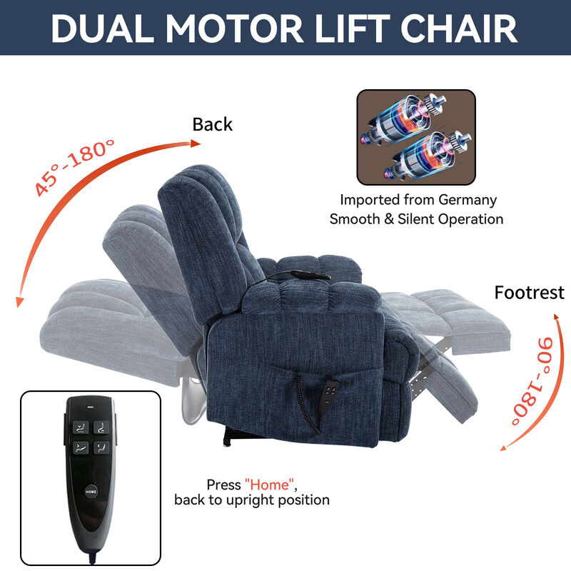 Dual Motor Heat Massage Recliners Infinite Position Electric Power Lift Recliners image number 6