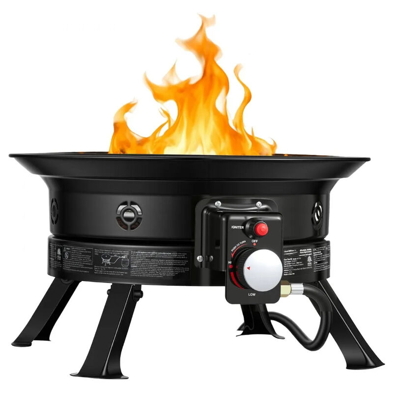Portable Gas Fire Pit 53000 BTU with Folding Legs Grill Grate for Patio Camping Deck-Black image number 8