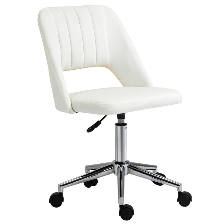 Vinsetto Modern Mid Back Office Chair with Velvet Fabric, Swivel Computer Armless Desk Chair with Hollow Back Design for Home Office, Cream White