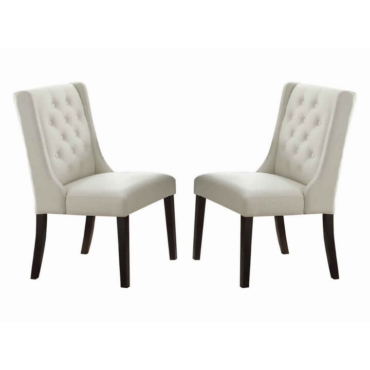 Upholstered Button Tufted Leatherette Dining Chair, Set Of 2,White-Benzara