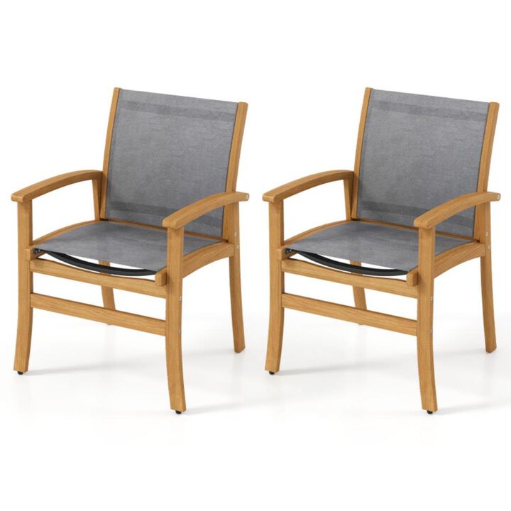 Hivvago Set of 2 Patio Dining Chairs with Breathable Fabric and Acacia Wood Frame