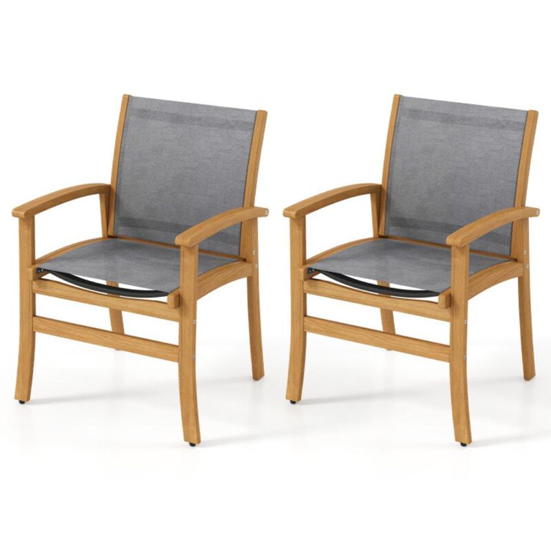 Hivvago Set of 2 Patio Dining Chairs with Breathable Fabric and Acacia Wood Frame