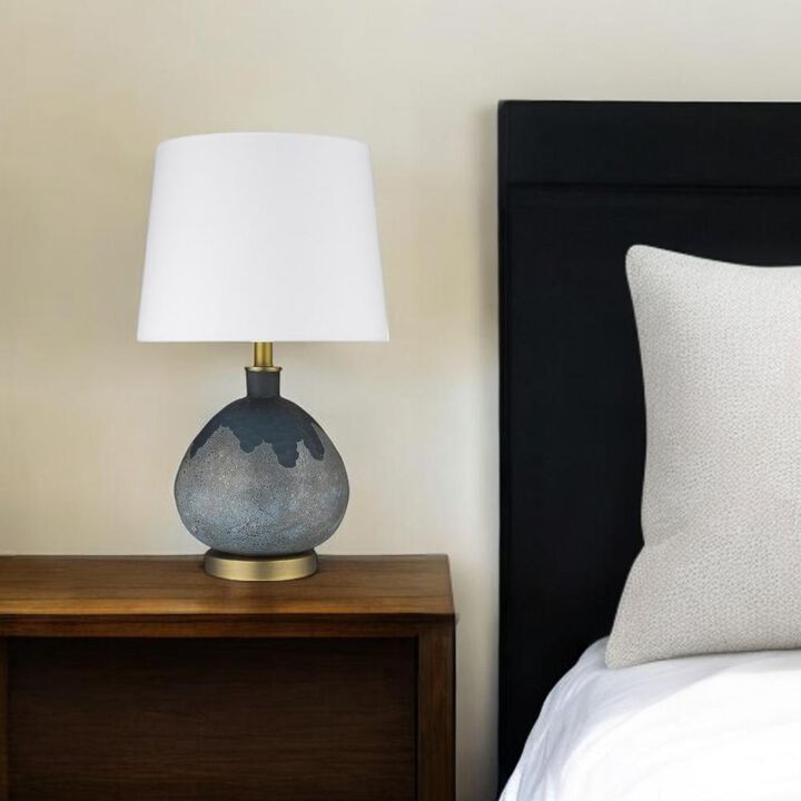 Hivvago 22" Teal Blue Concrete Gourd Table Lamp With Cream Empire Shade