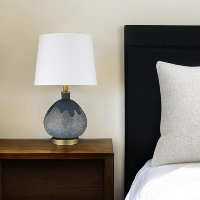 Hivvago 22" Teal Blue Concrete Gourd Table Lamp With Cream Empire Shade