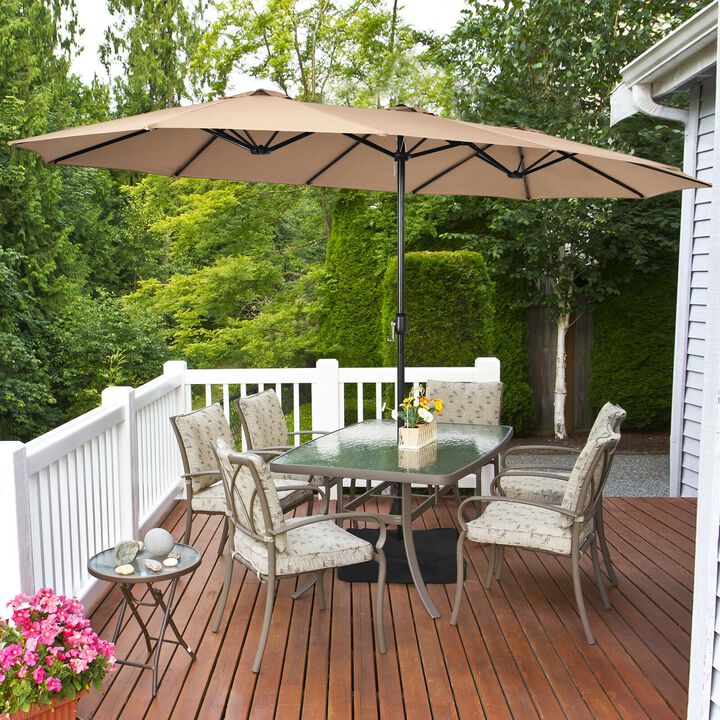 Double-Sided Patio Umbrella with Crank Handle and Base