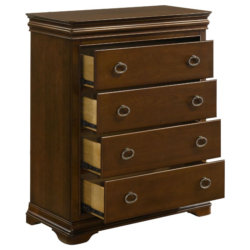 Gravis Tall Dresser Chest with 4 Drawers, Crown Moldings, Cherry Brown image number 5