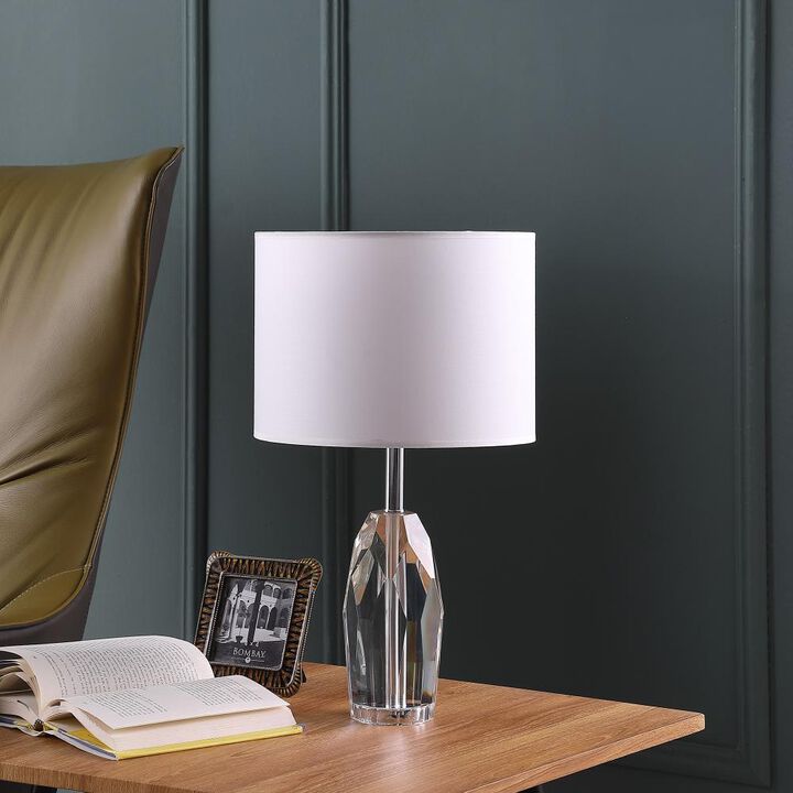Hivvago 19" Chrome and Faceted Crystal Urn Table Lamp With White Drum Shade