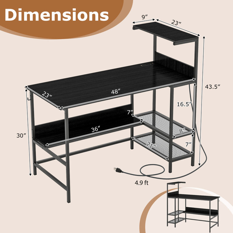 Computer Desk with Built In Power Outlets and Shelves for Home Office image number 2