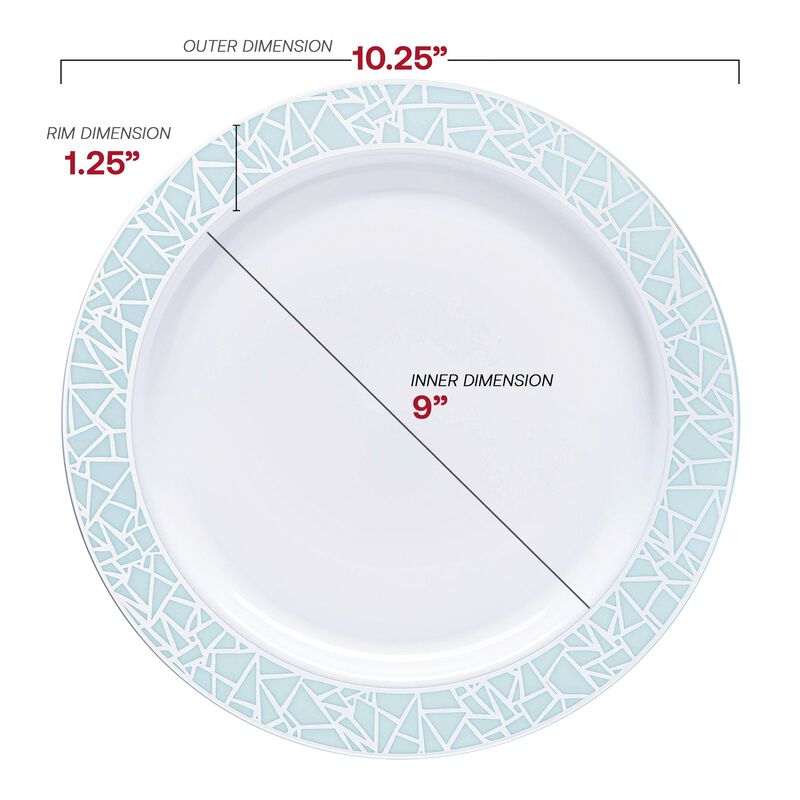 White with Turquoise Blue and Silver Mosaic Rim Dinnerware Value Set (40 Sets) image number 2