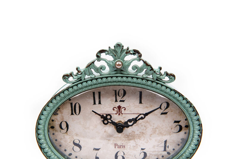 Decorative Antiqued Pewter Mantel Clock , Aqua Blue Finish image number 3