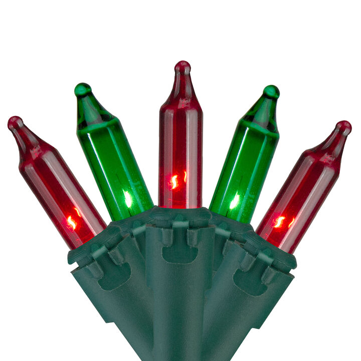 100 Count Red and Green Mini Christmas Lights - 28.8 ft Green Wire