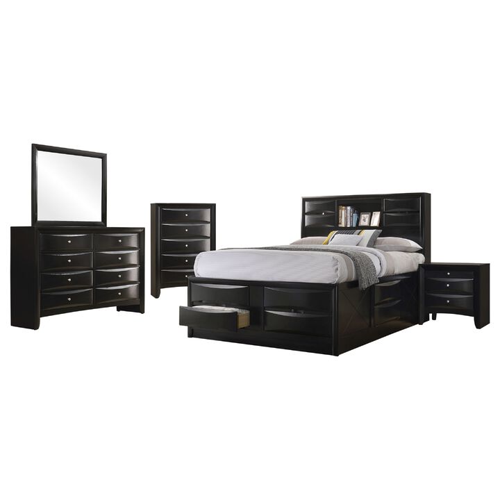 Ica 5pc Queen Bedroom Set with Storage Headboard and Footboard, Black