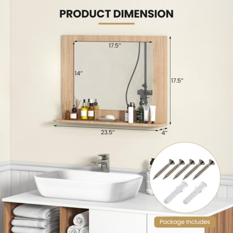Hivvago Rectangle Bathroom Mirror with Shelf and Wood Frame