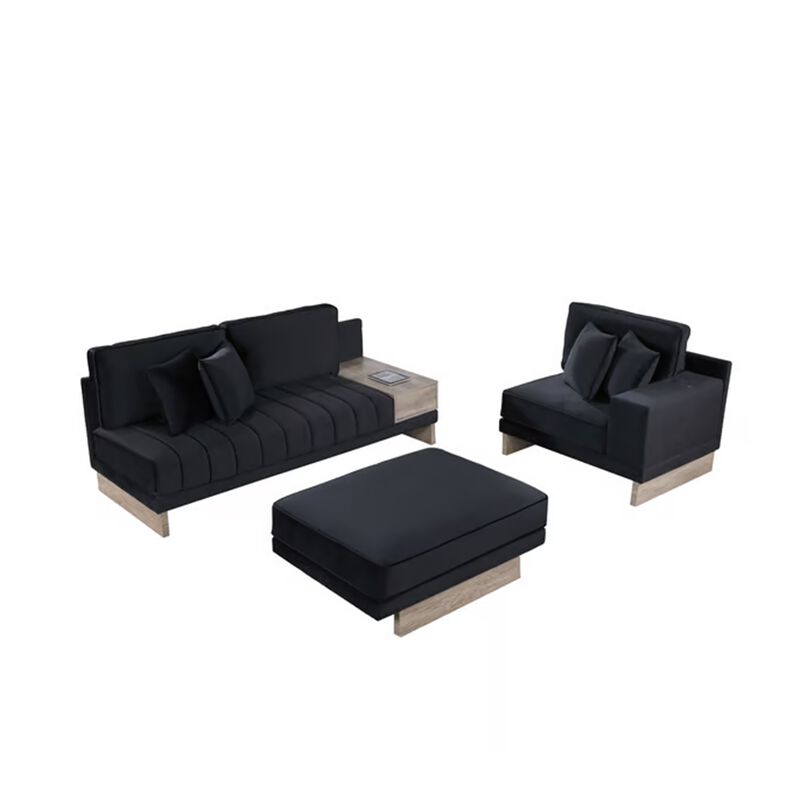 Phsy 123 Inch Modular Sectional Sofa with Storage Table, USB, Black Velvet