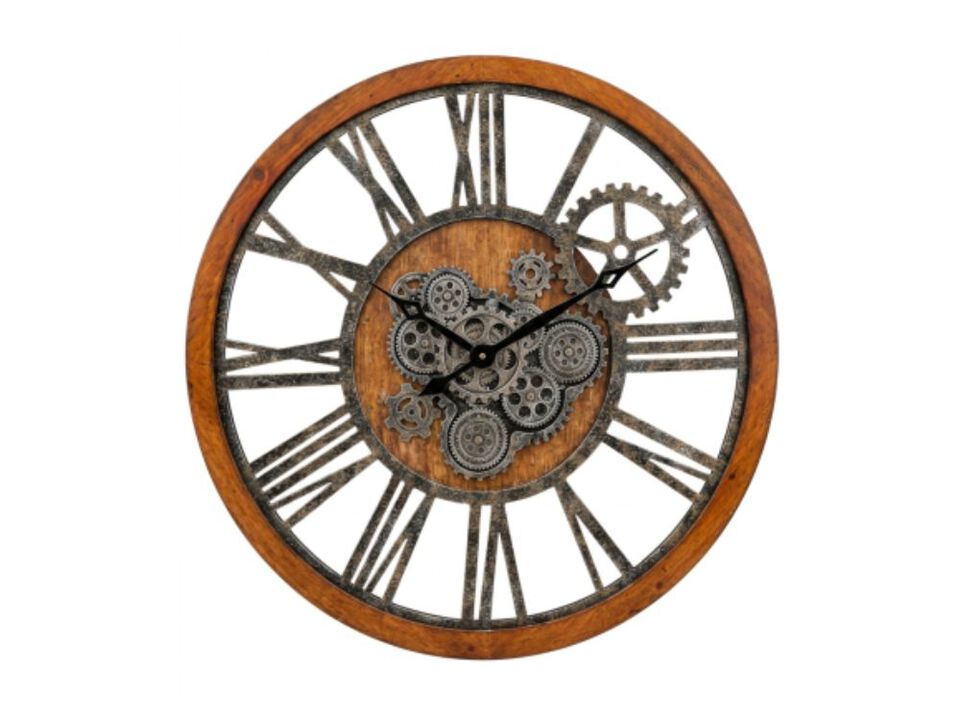 Style Moving Gear Vintage Farmhouse Rustic Wall Clock 36 Inch Wood