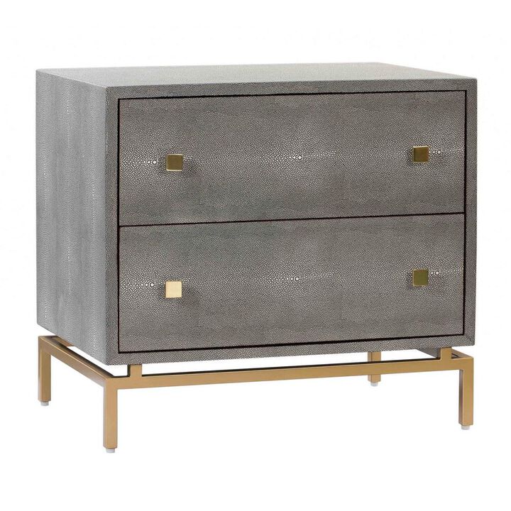 Starlight Canyon Home Gray Wood Night Stand With 2 Drawers And Gold Base, Shagreen Textured Finish