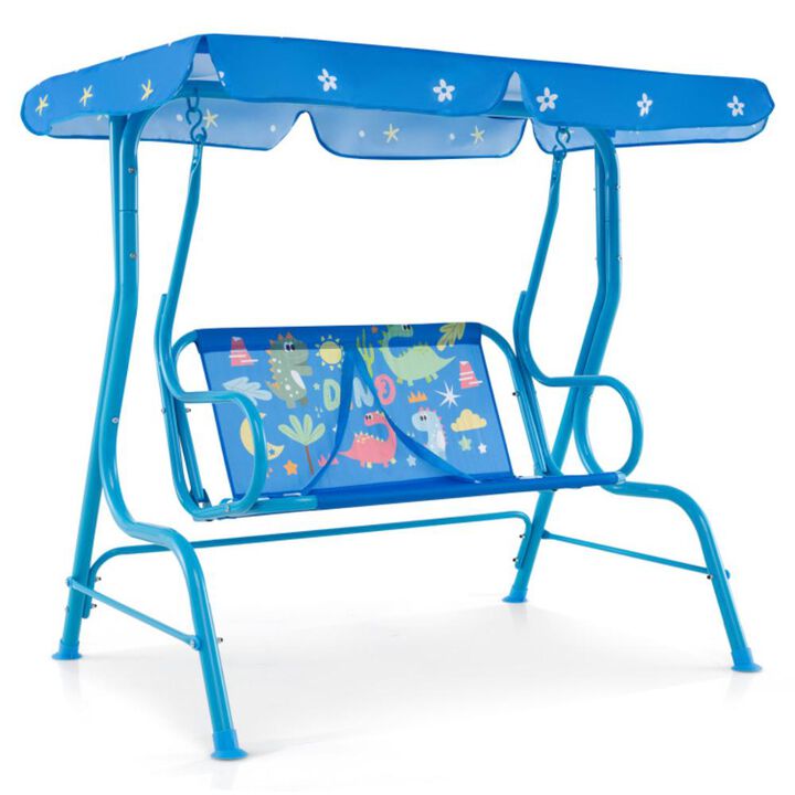 Hivvago 2-Seater Kids Patio Swing with Metal Stand and Adjustable Canopy