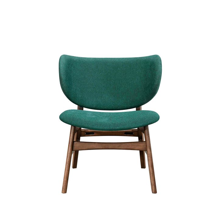 Isina Dining Side Chair, Rich Green Polyester, Walnut Brown Solid Wood - Benzara