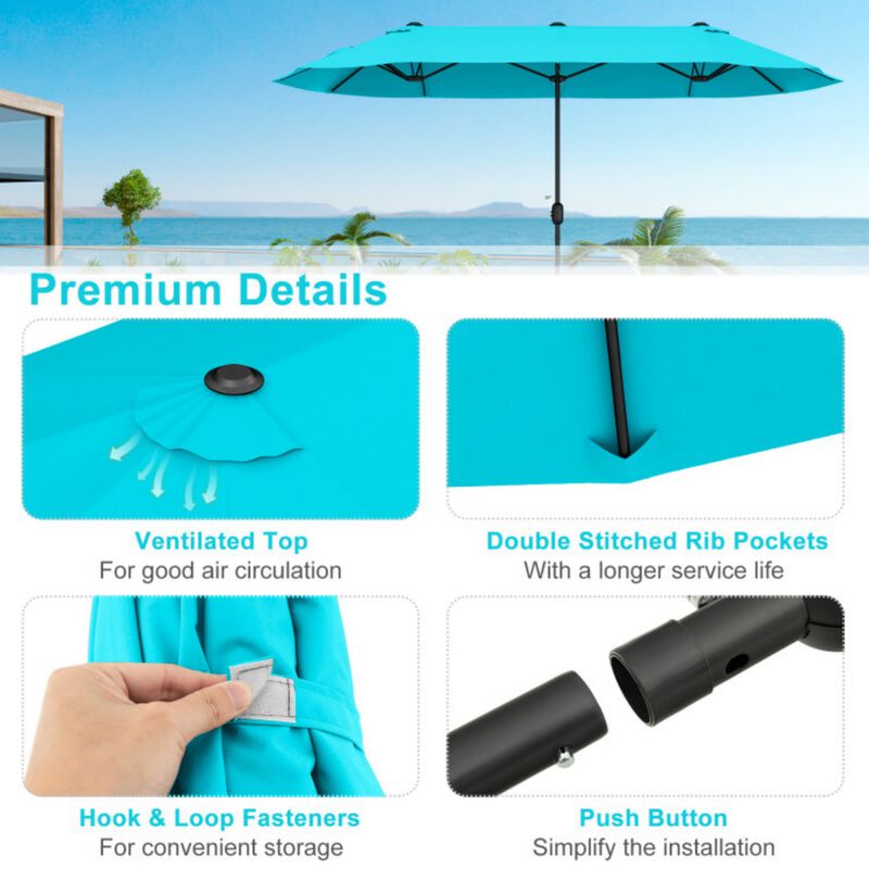 13 Feet Double-Sided Patio Twin Table Umbrella with Crank Handle image number 4