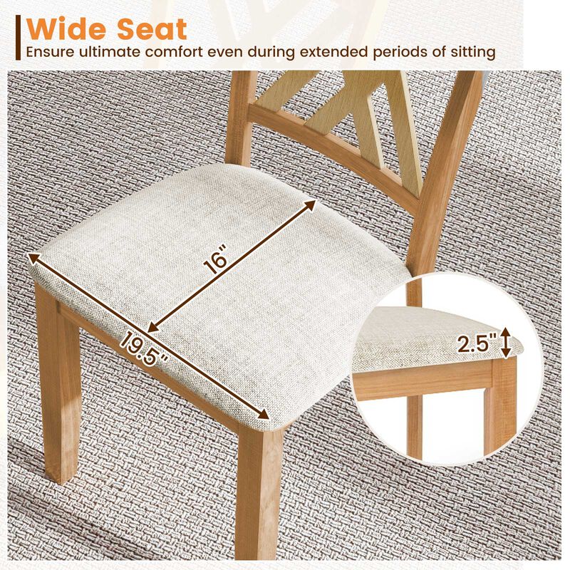 Set of 4 Linen Fabric Upholstered Dining Chairs with Rubber Wood Frame for Dining Room-Natural image number 5
