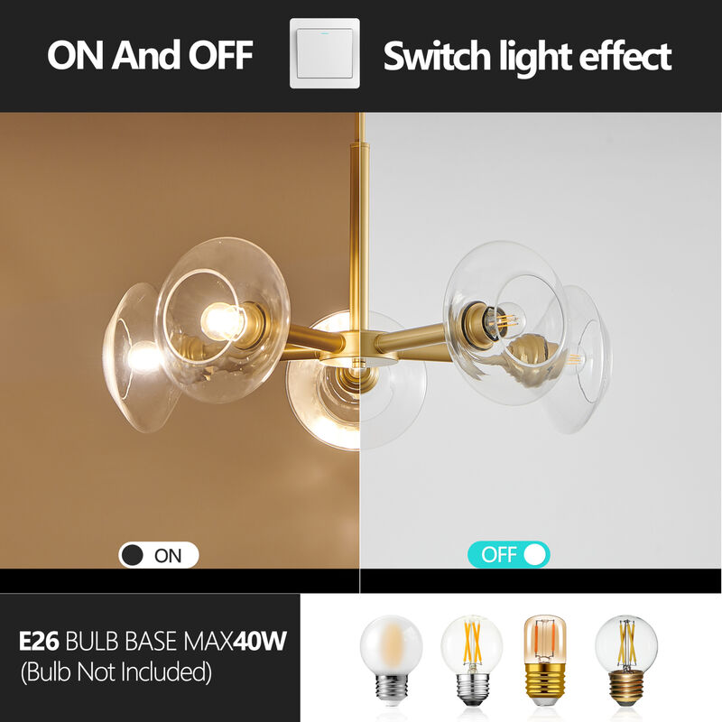 ELEMENT ACE Modern Gold Sputnik Chandelier with Clear Glass Shades Mid-Century Hanging Pendant Light Fixture image number 8