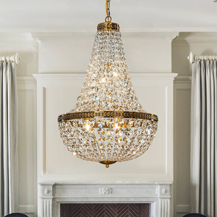 4-Light Vintage And Classic Basket Chandelier With Crystal Accents