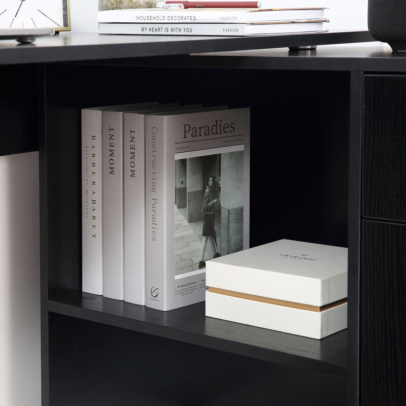 Streamdale 180 Rotating Corner Desk with Storage Shelves and Drawer, Black