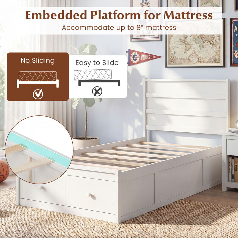 Twin Platform Bed Frame with Built-In Storage Drawers and Headboard image number 5