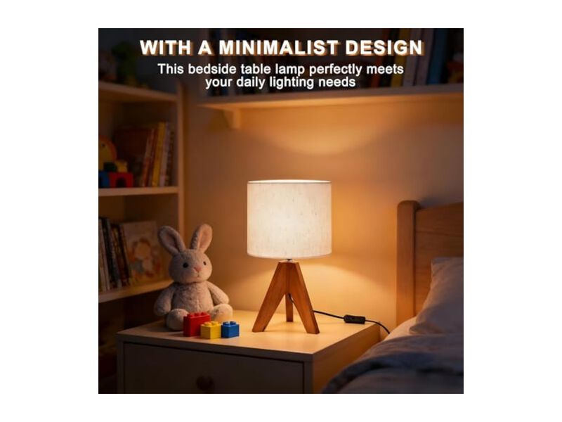 Mid Century Wood Linen 1 Pack Table Lamp For Living Room Bedroom Bedside image number 3