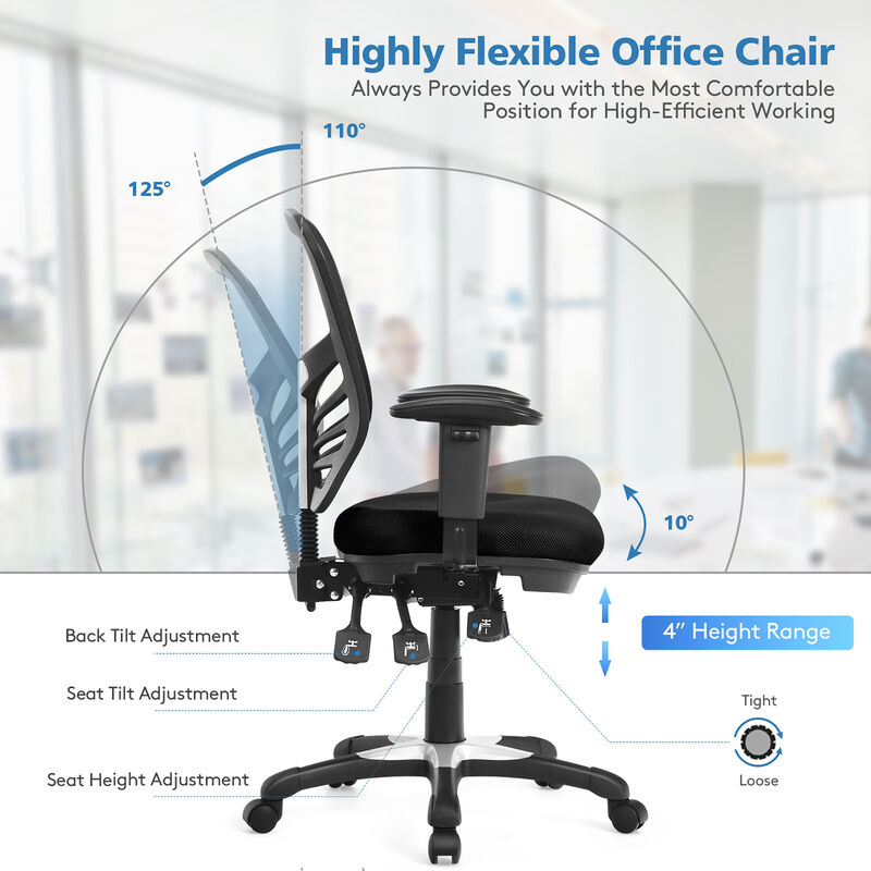 Costway Mesh Office Chair 3-Paddle Computer Desk Chair w/ Adjustable Seat Black
