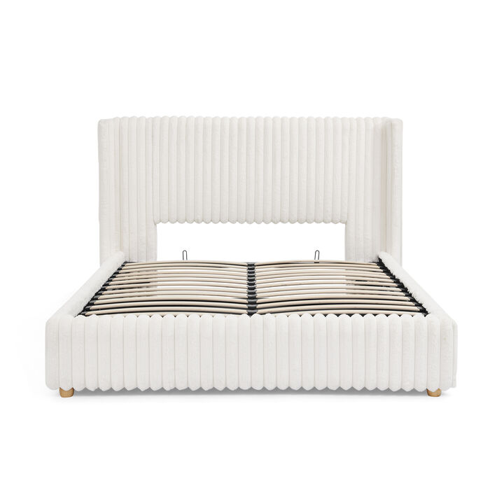 Trible Vertical Striped Upholstered Bed Frame
