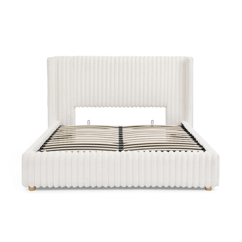 Trible Vertical Striped Upholstered Bed Frame image number 0