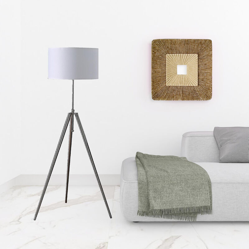 Hivvago 64" Silver Adjustable Tripod Floor Lamp With White Fabric Shade